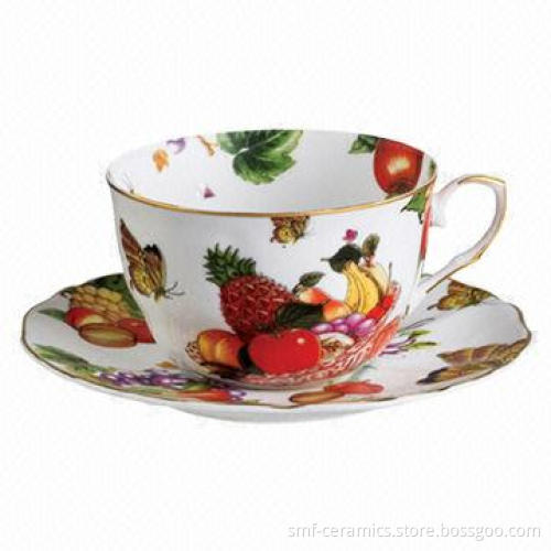 Porcelain Cup and Saucer, Line Design, FDA, 84/500/EEC and LFGB Marks